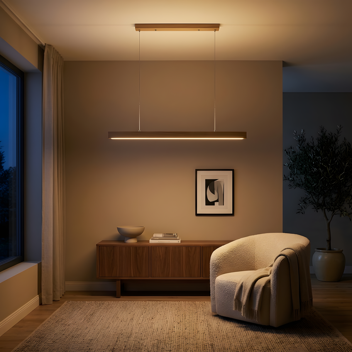 Argenza suspension linéaire en bois, cuisine