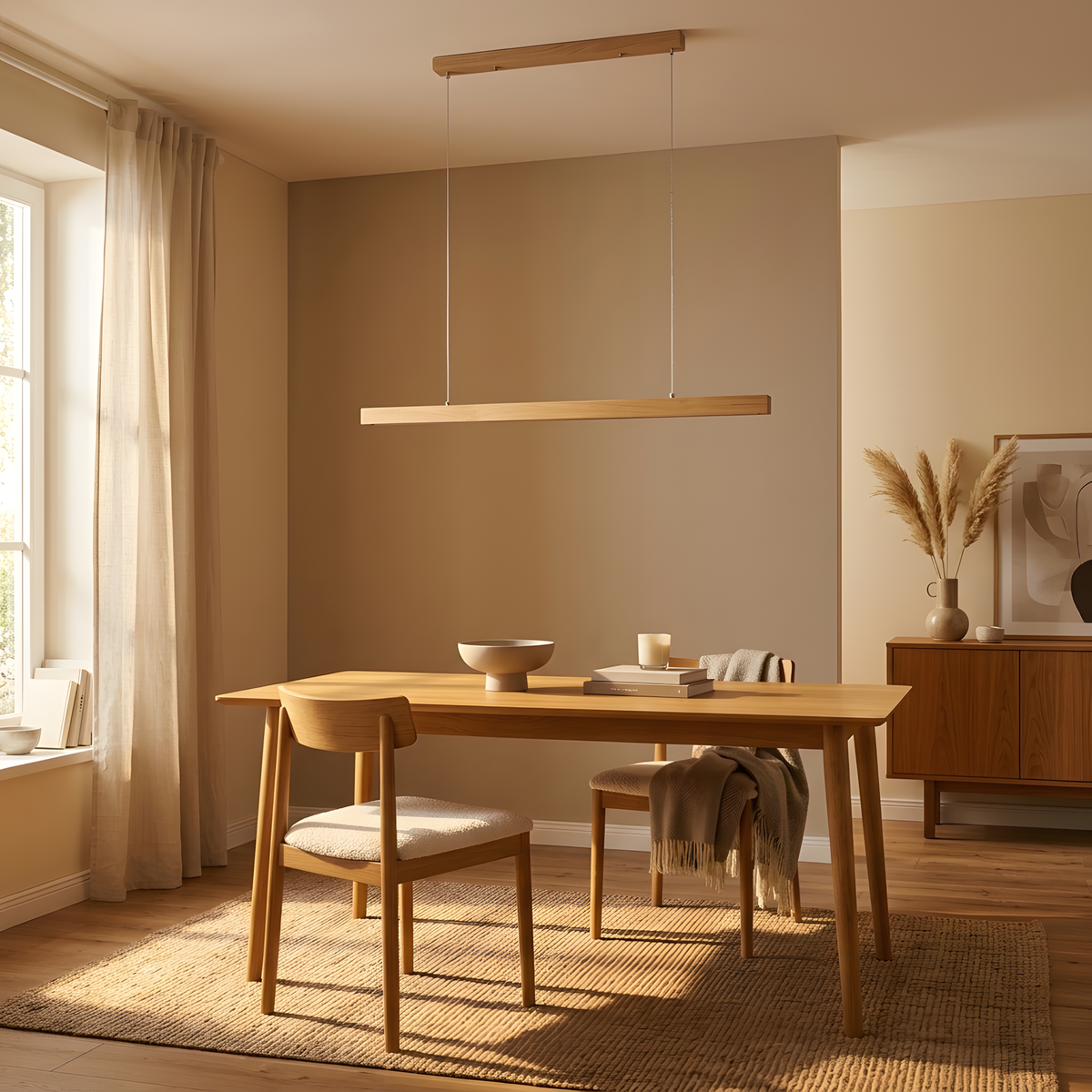 Argenza suspension linéaire en bois, salle à manger
