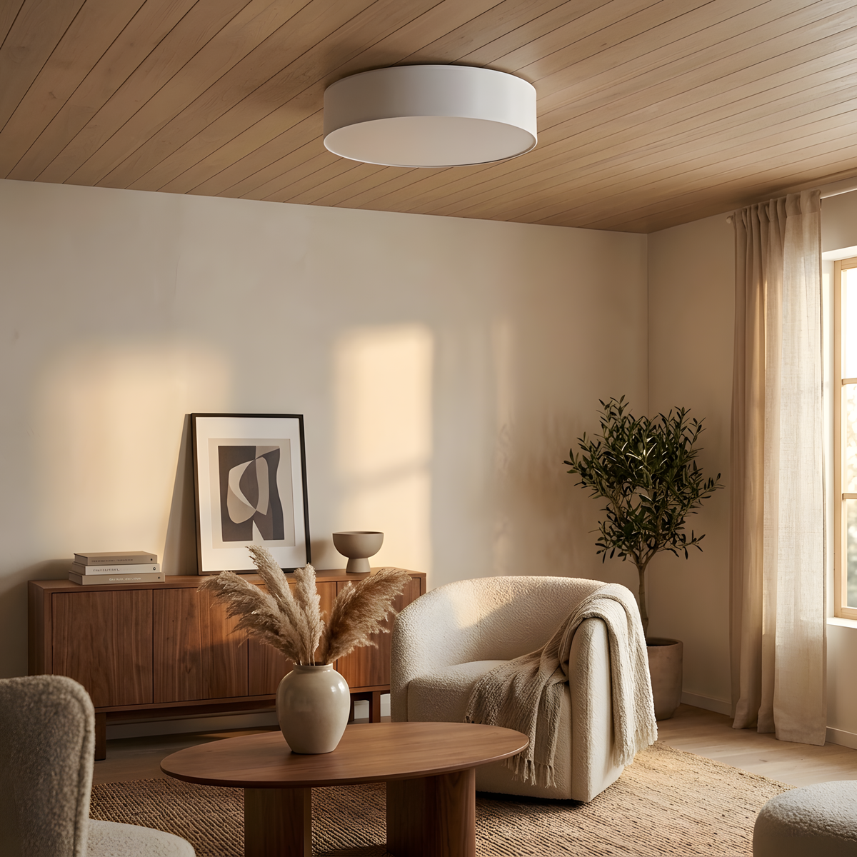 Arvela plafonnier rond blanc, lumière du jour
