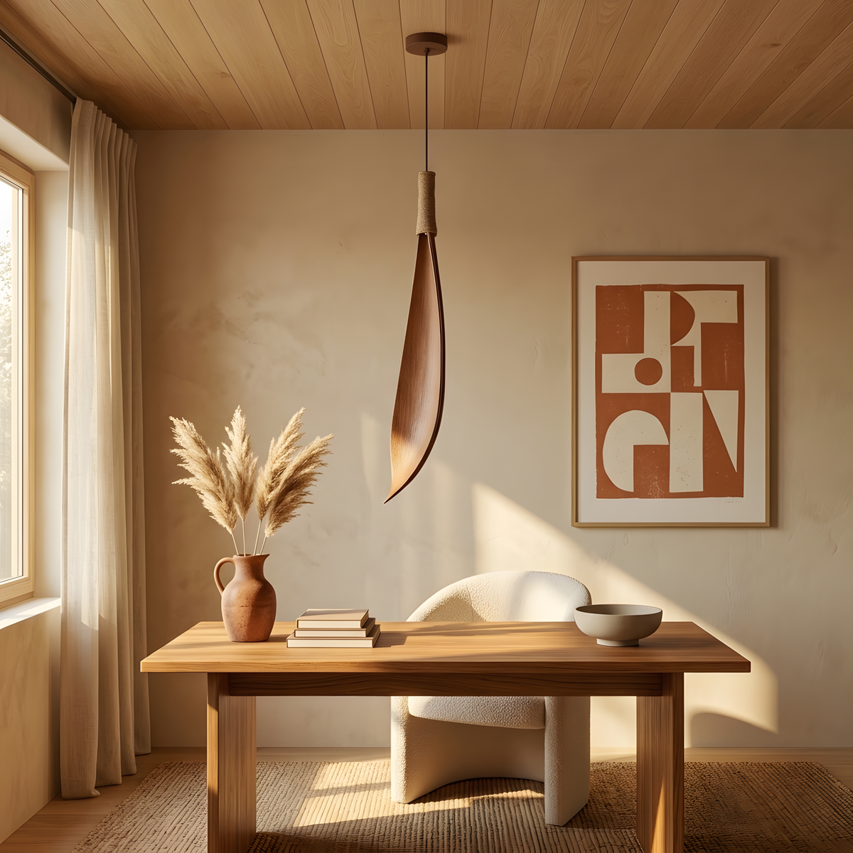 Astinova suspension wabi-sabi en bambou, lumière du soir