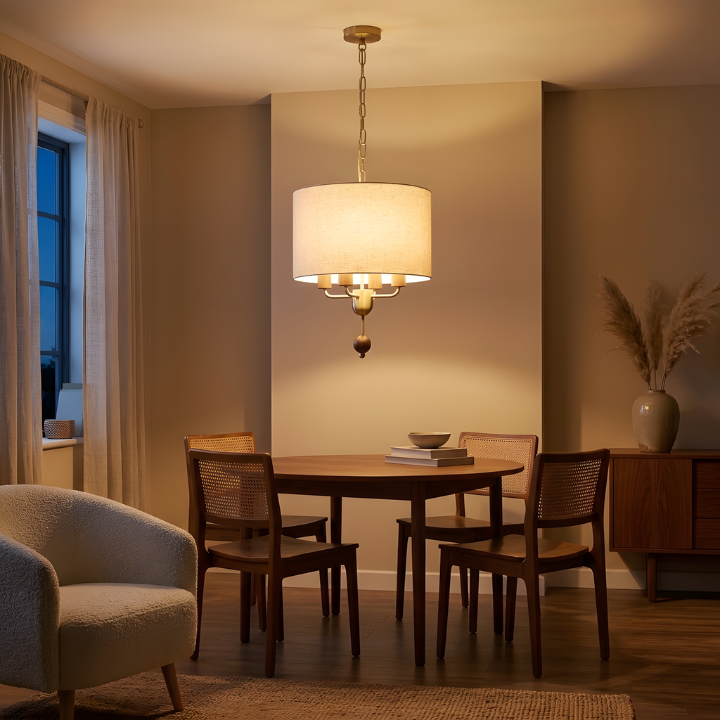 Astorio suspension abat-jour tissu et bois, salon