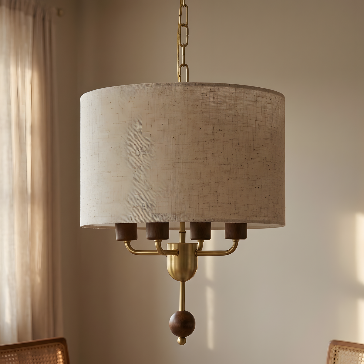Astorio suspension abat-jour tissu et bois, chambre
