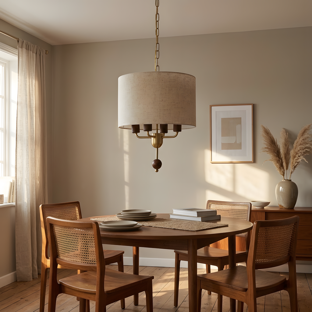 Astorio suspension abat-jour tissu et bois, salle à manger