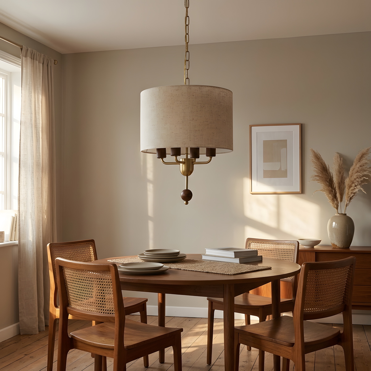 Astorio suspension abat-jour tissu et bois, salle à manger