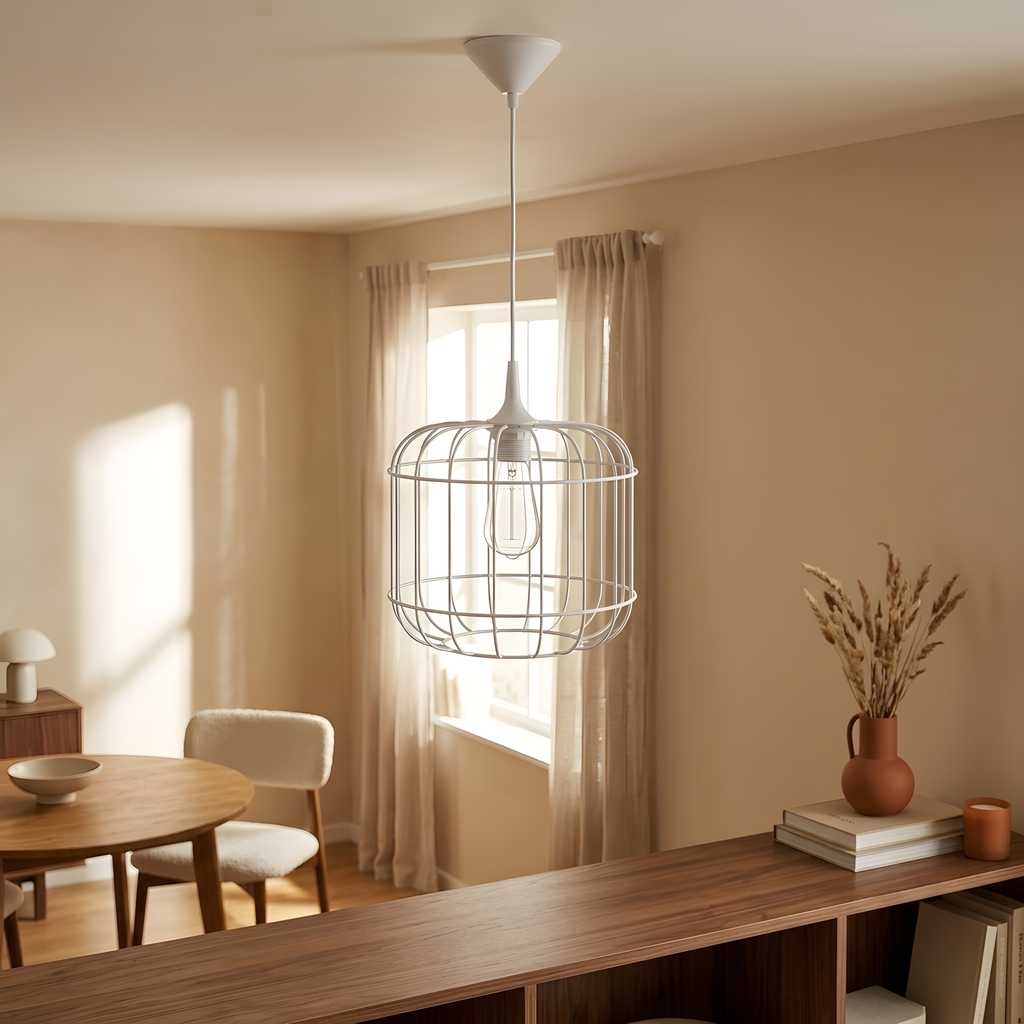 Belverio suspension cage filaire blanche, chambre