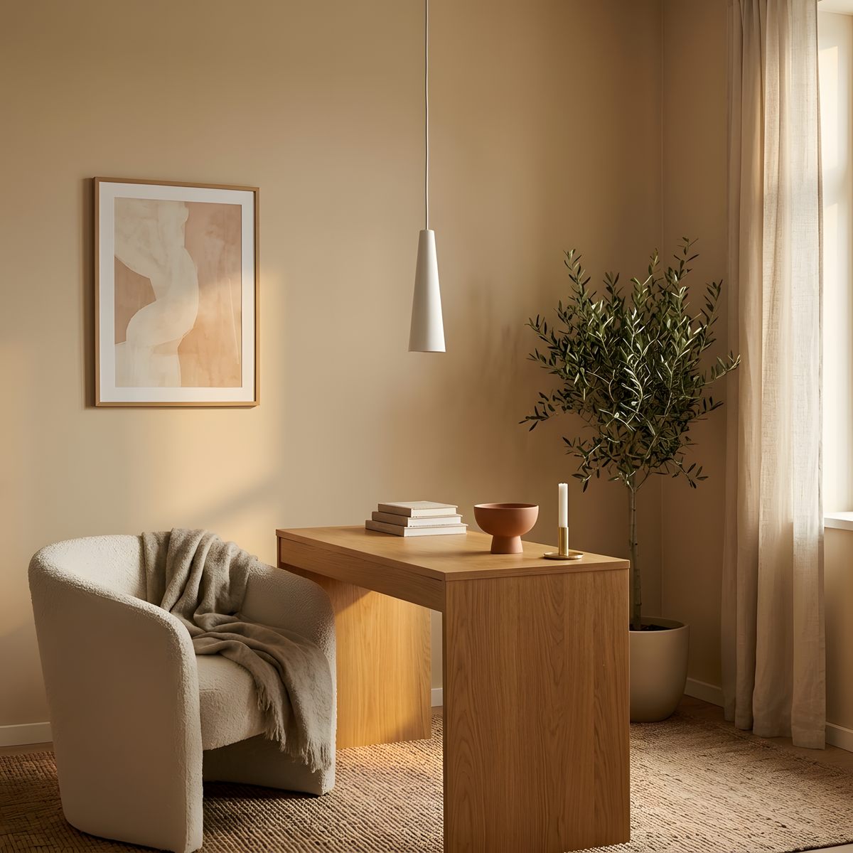 Brissena suspension céramique blanche, lumière du soir