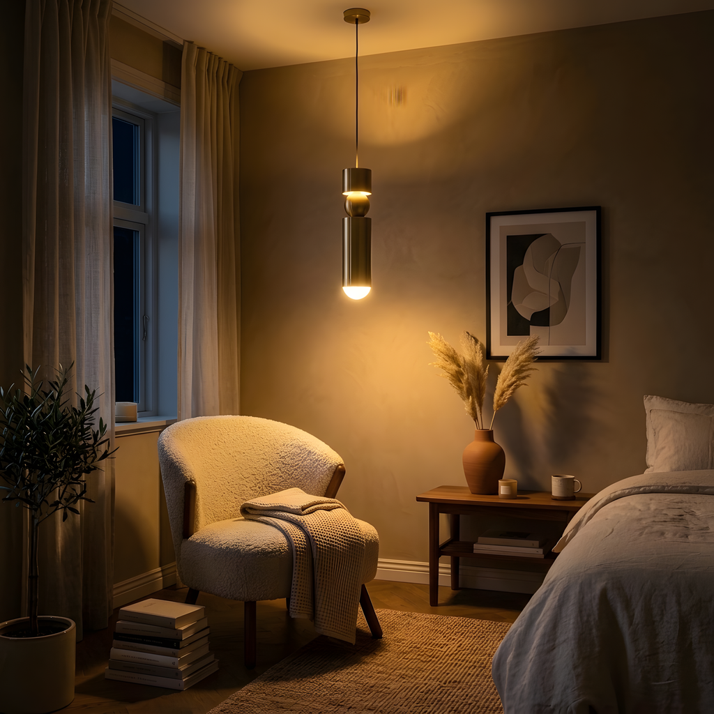 Calenda suspension cuivre, salon calme
