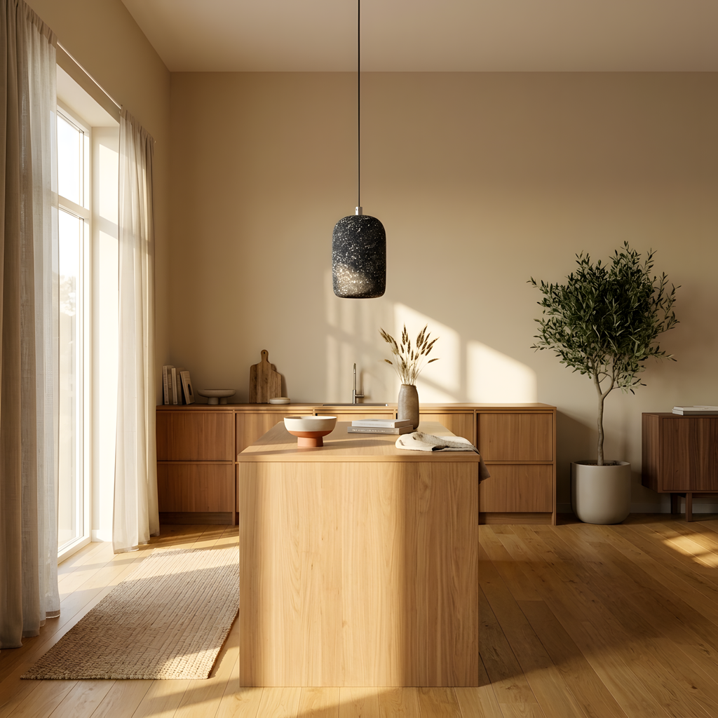 Calvira suspension ciment, lumière du soir