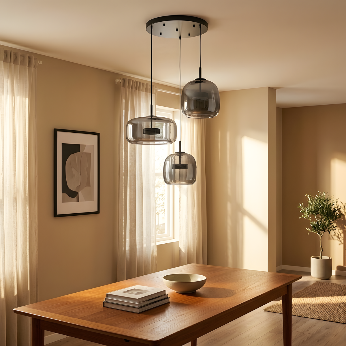 Cendra suspension verre gris, lumière du jour