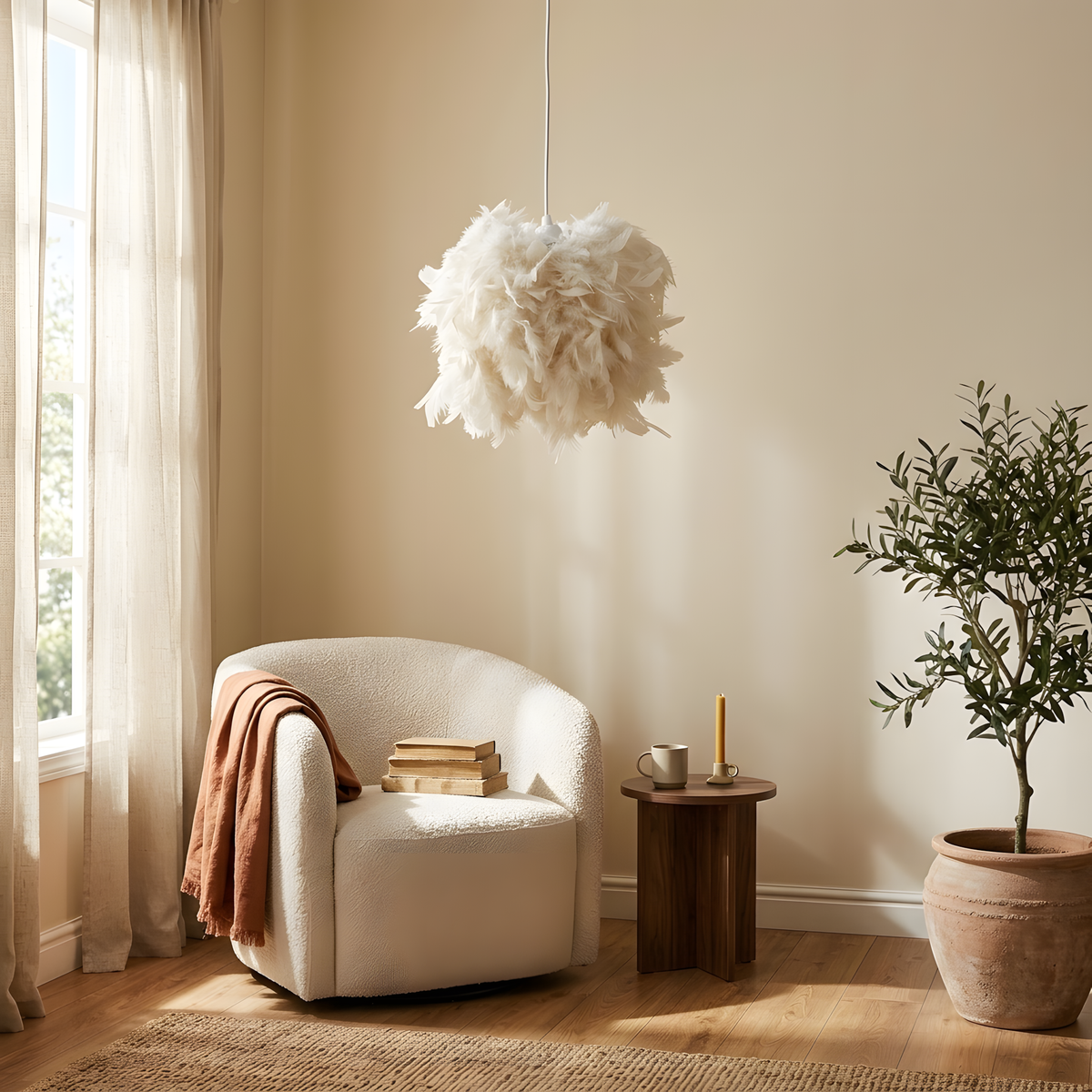 Chryssea suspension plumes blanches, chambre