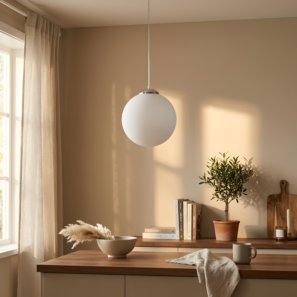 Cylindra suspension globe en verre, lumière du soir