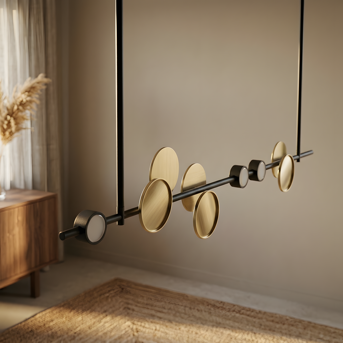 Delfina suspension linéaire noir et or, salon