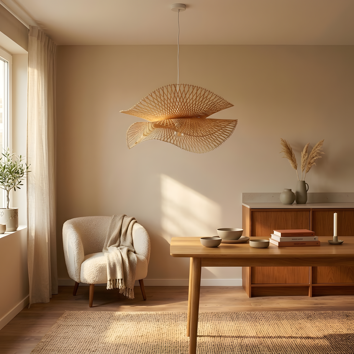 Denvia suspension bambou, lumière du soir