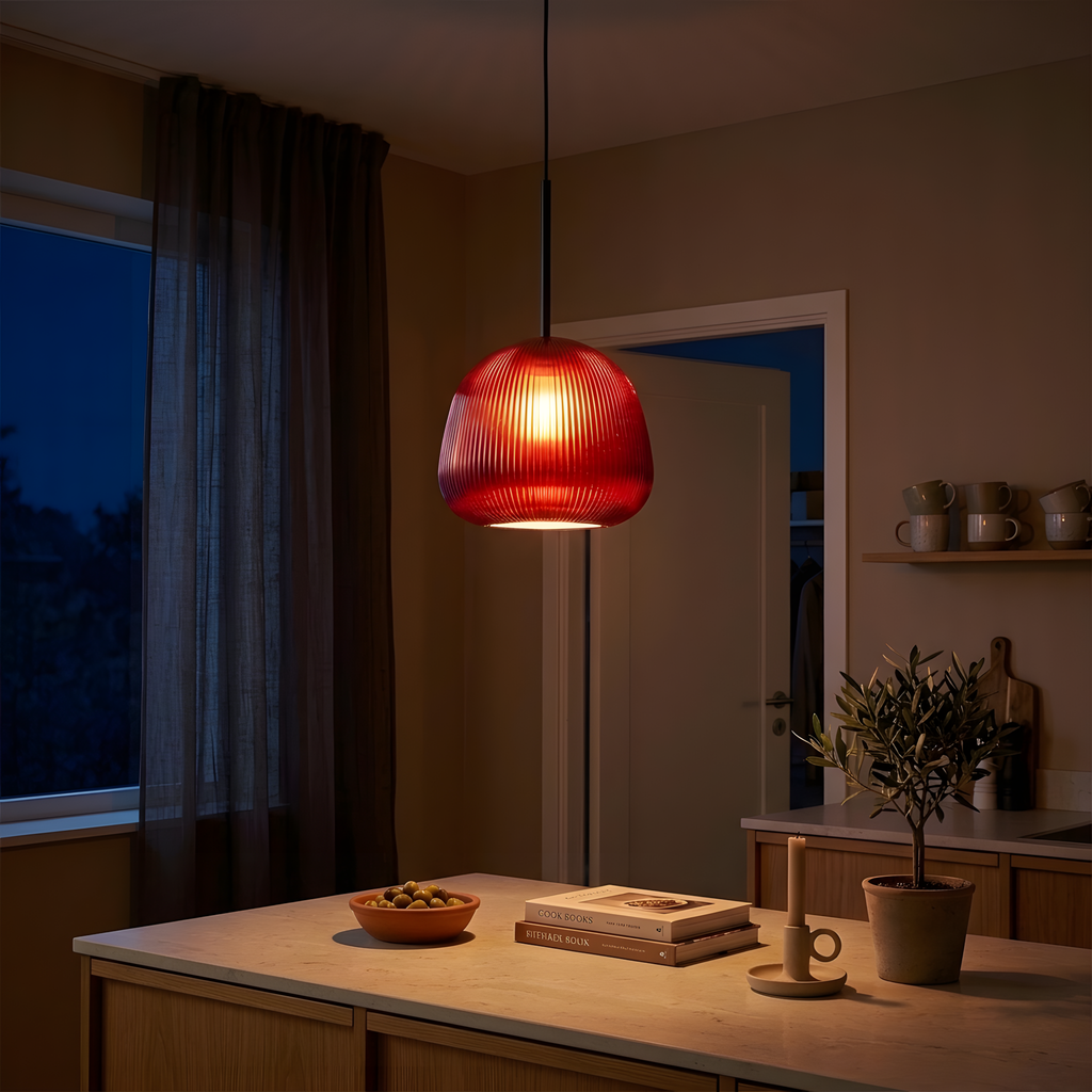 Dravena suspension verre coloré, comptoir