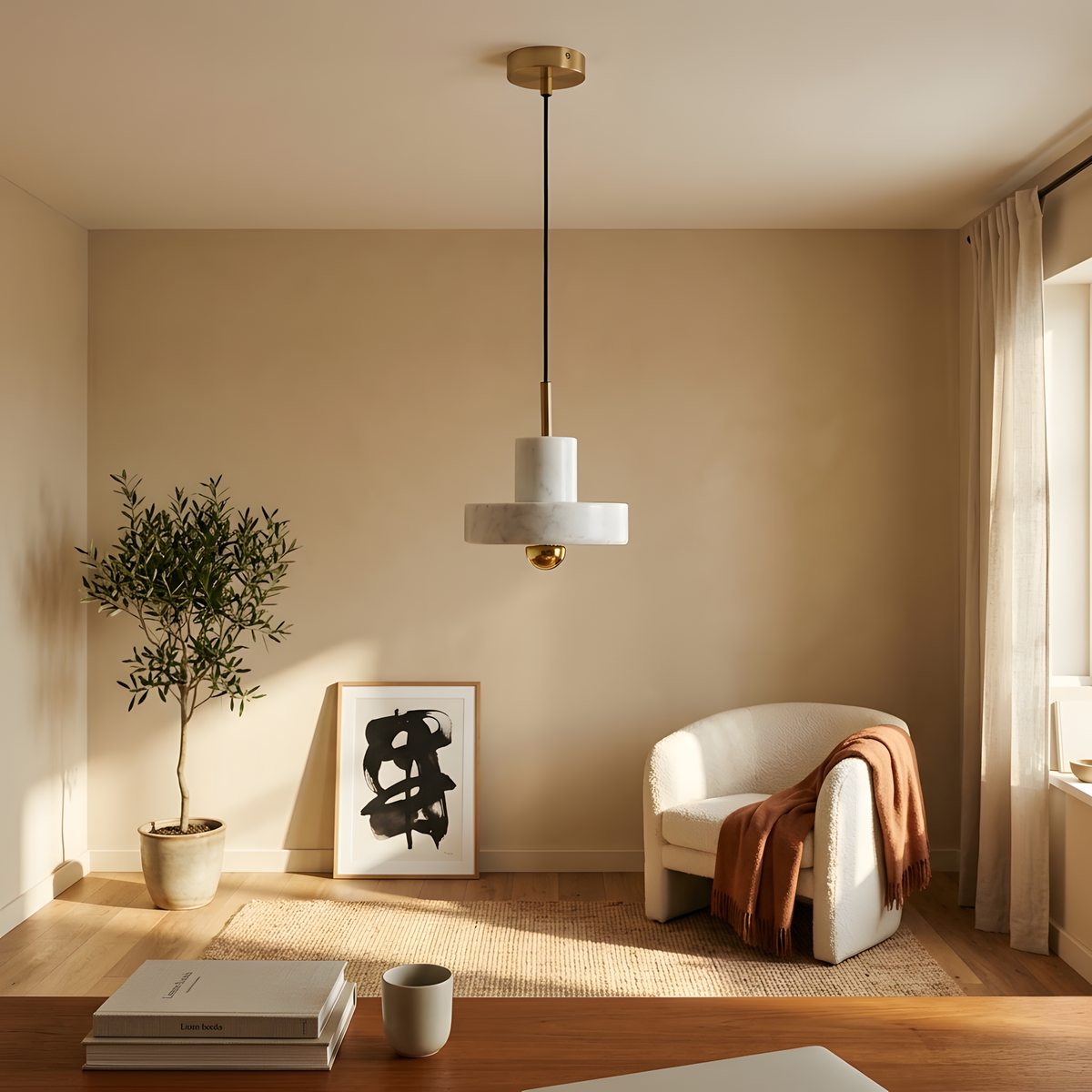 Elegoria suspension marbre et doré, entrée