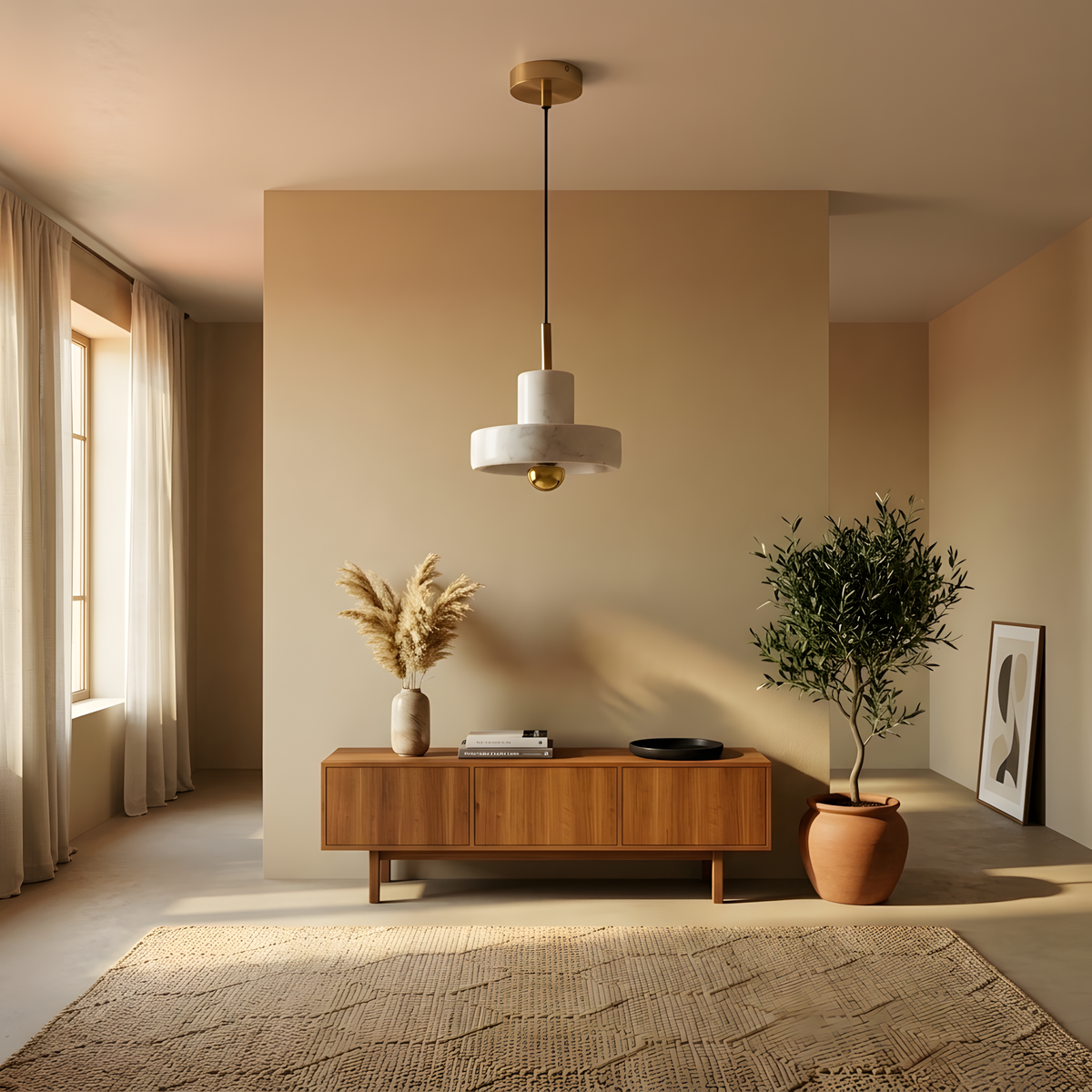 Elegoria suspension marbre et doré, lumière du soir