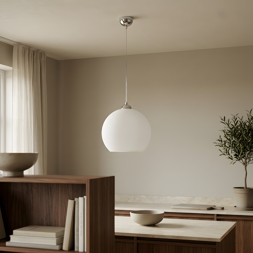 Elondra suspension boule verre blanc, entrée