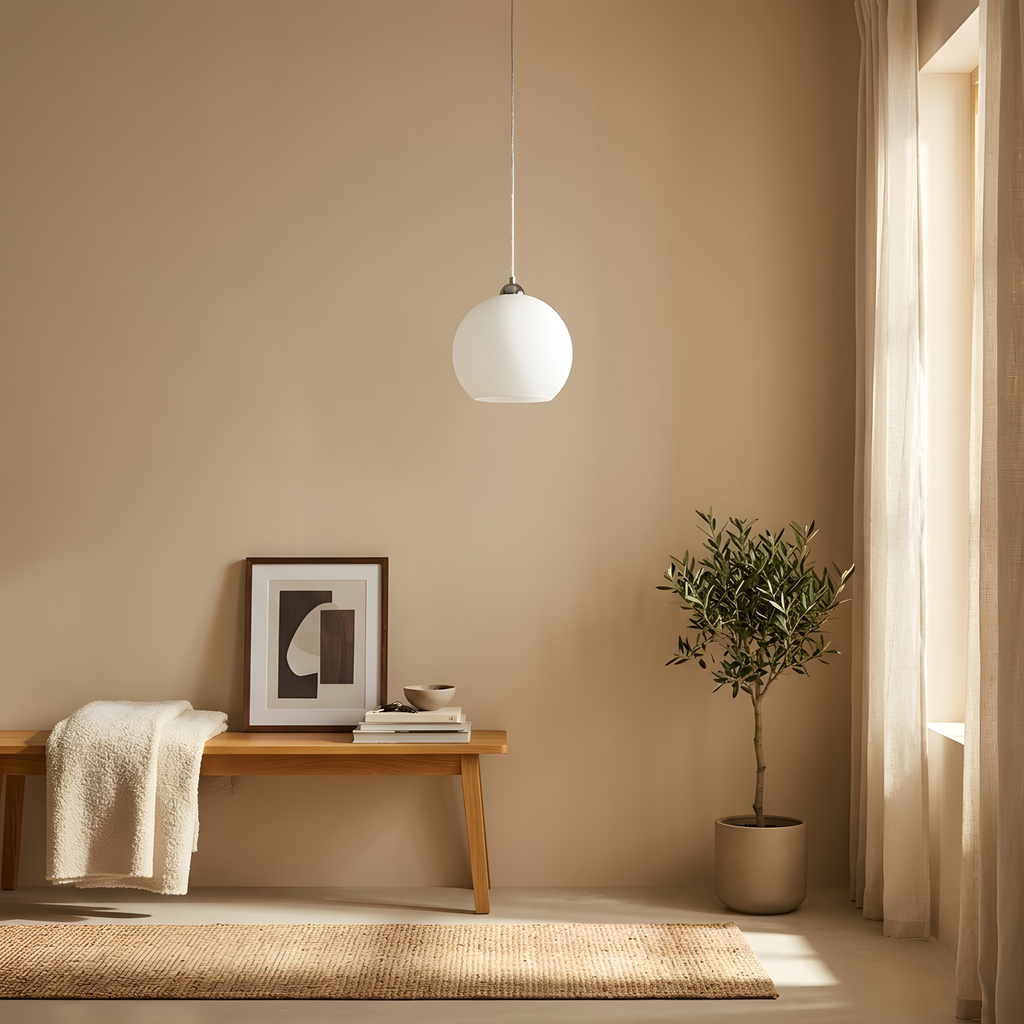 Elondra suspension boule verre blanc, lumière du soir