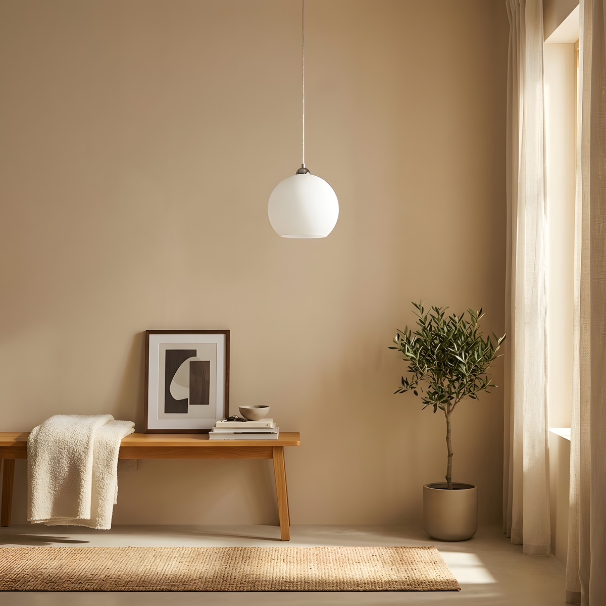 Elondra suspension boule verre blanc, lumière du soir
