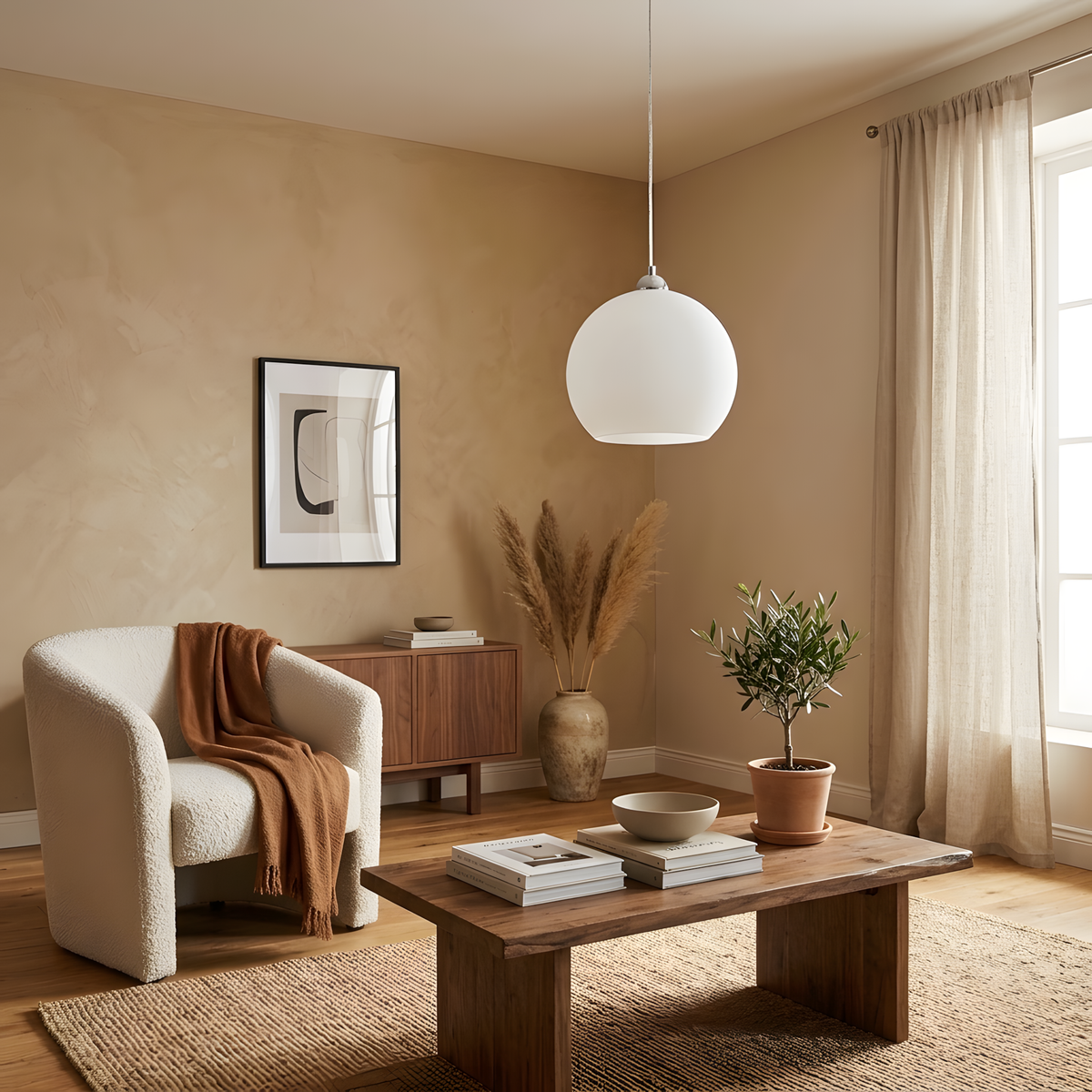 Elondra suspension boule verre blanc, cuisine