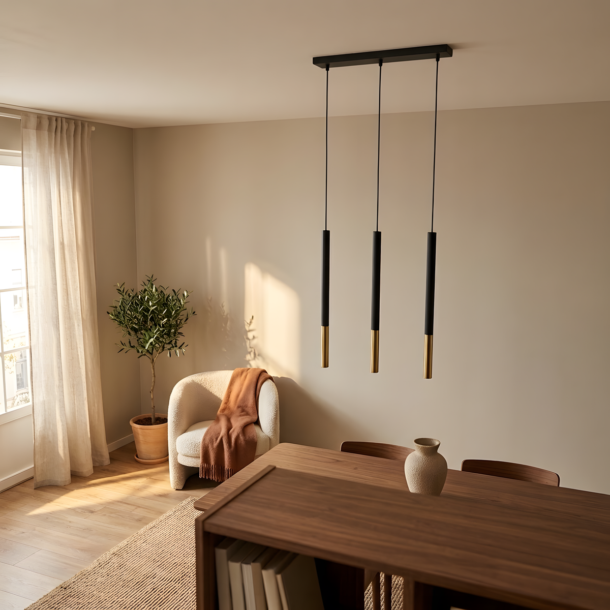 Elyvana suspension noir et or, bureau