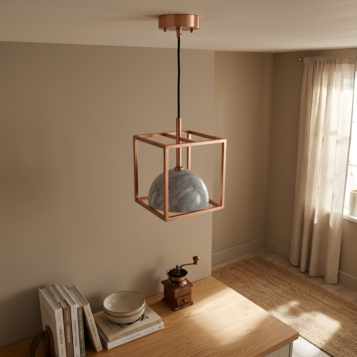 Estellara suspension cuivre et marbre, cuisine