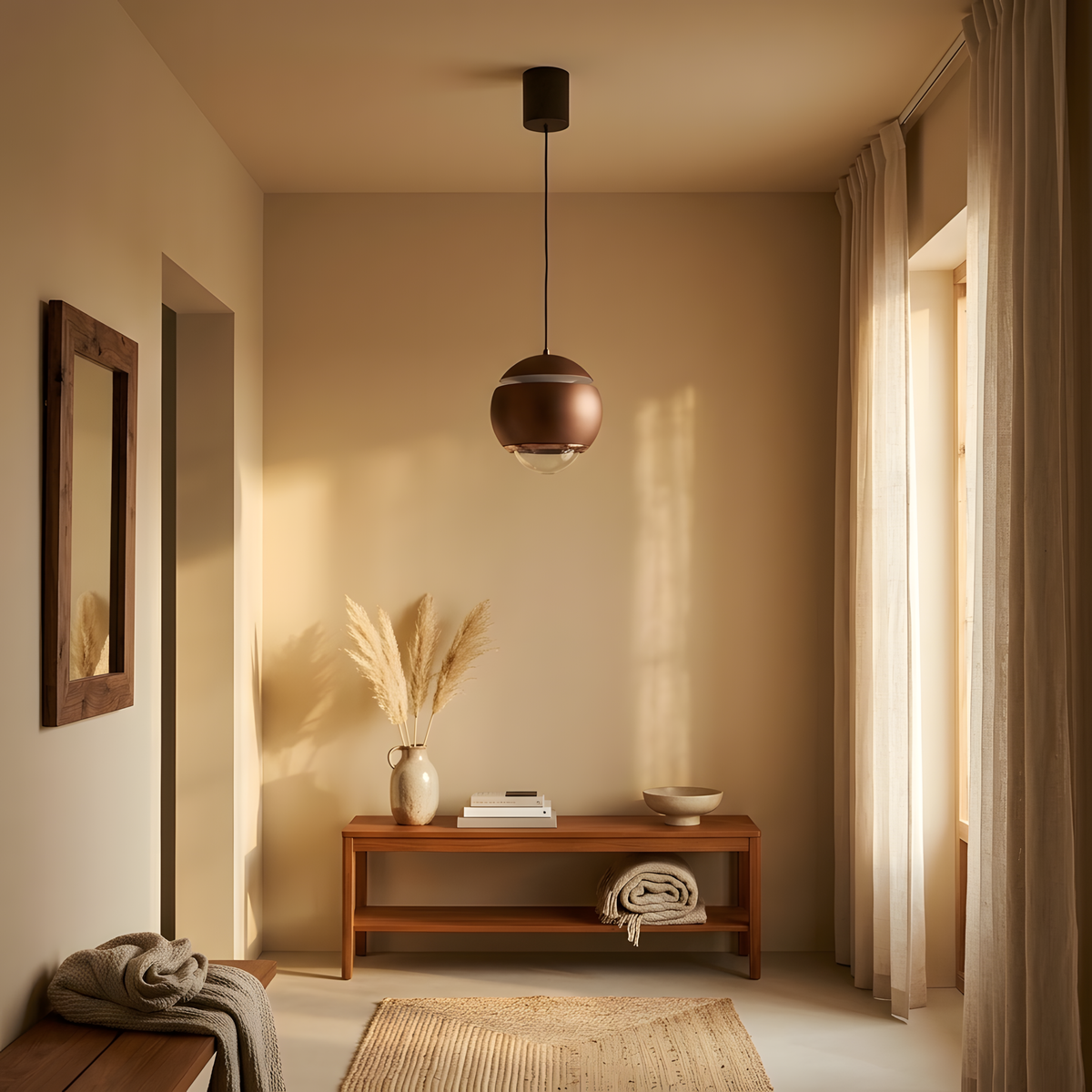 Luminexa suspension sphère chromée, lumière du soir