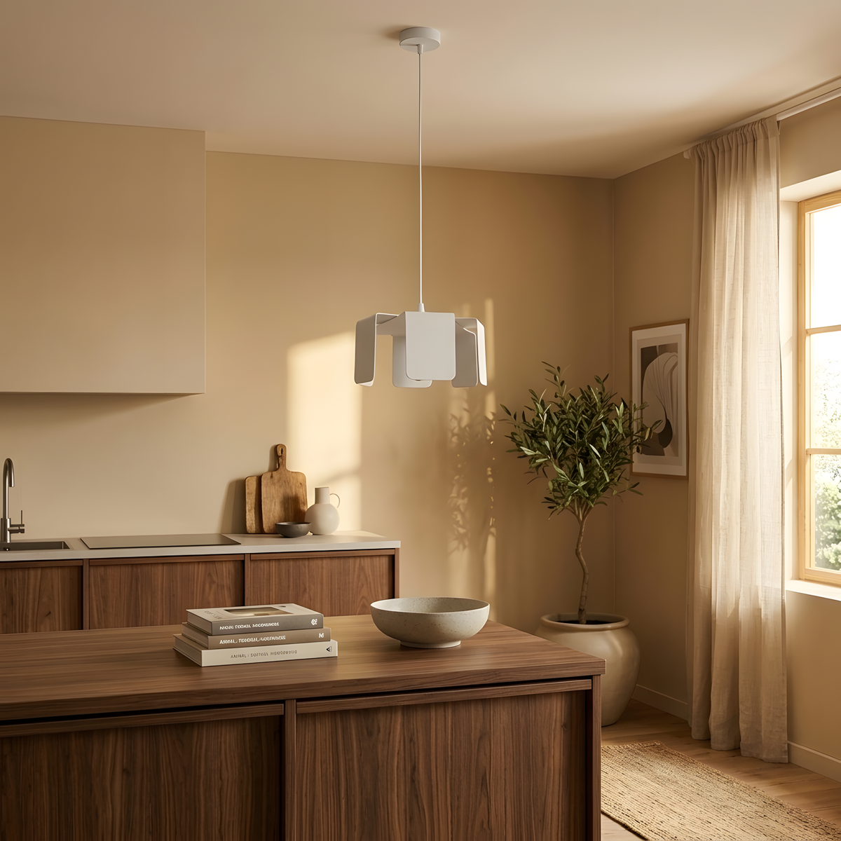 Marvenna suspension acier blanc, lumière du soir