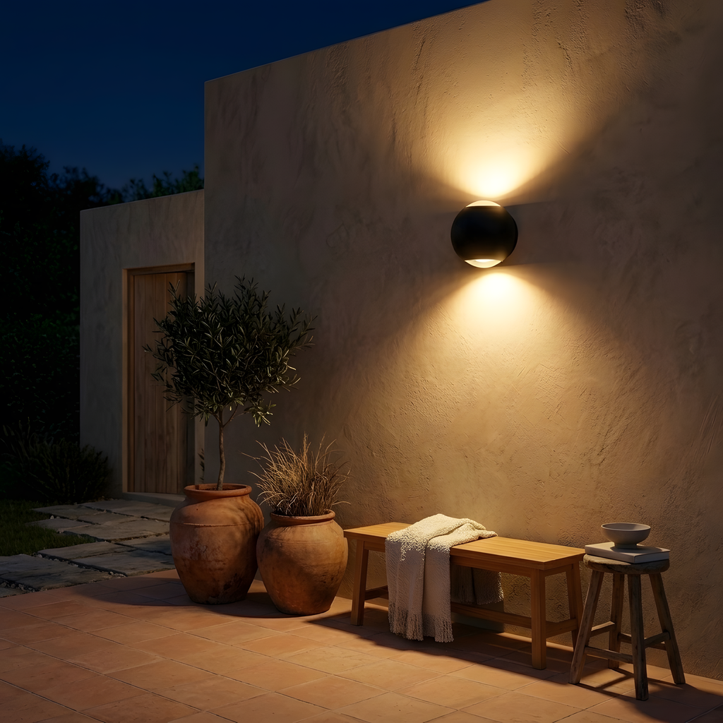 Melanta applique murale extérieure ambiance du soir