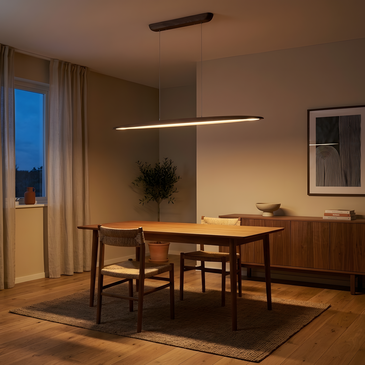 Miralta suspension linéaire bois, îlot de cuisine