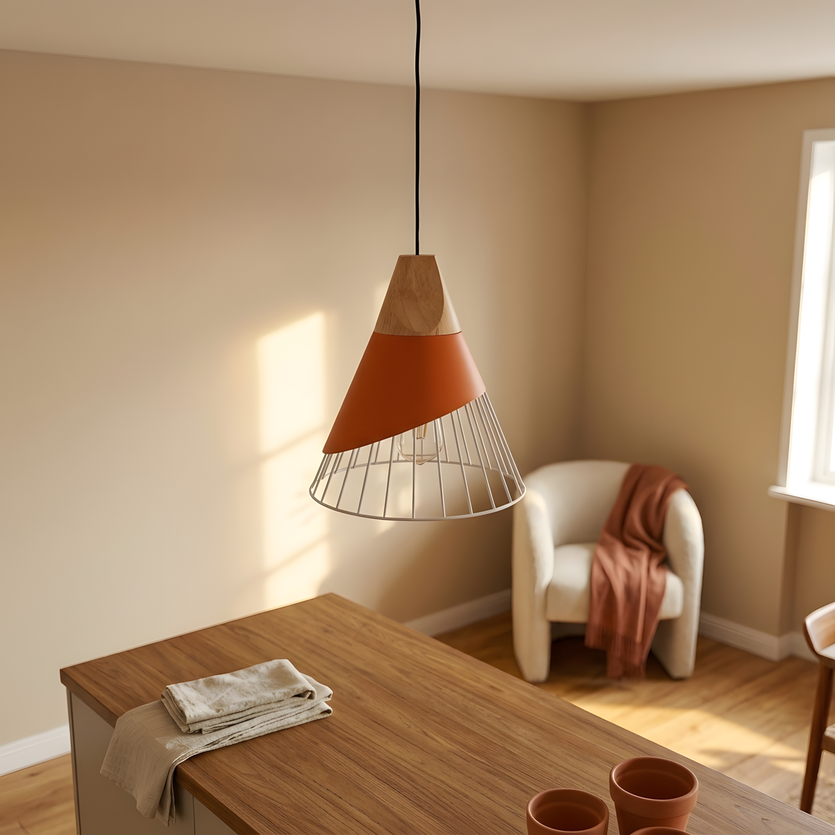Mireska suspension cage colorée sur bois, salle à manger