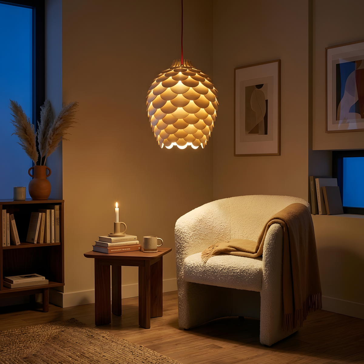 Nautea suspension globe en bois sculpté, salon
