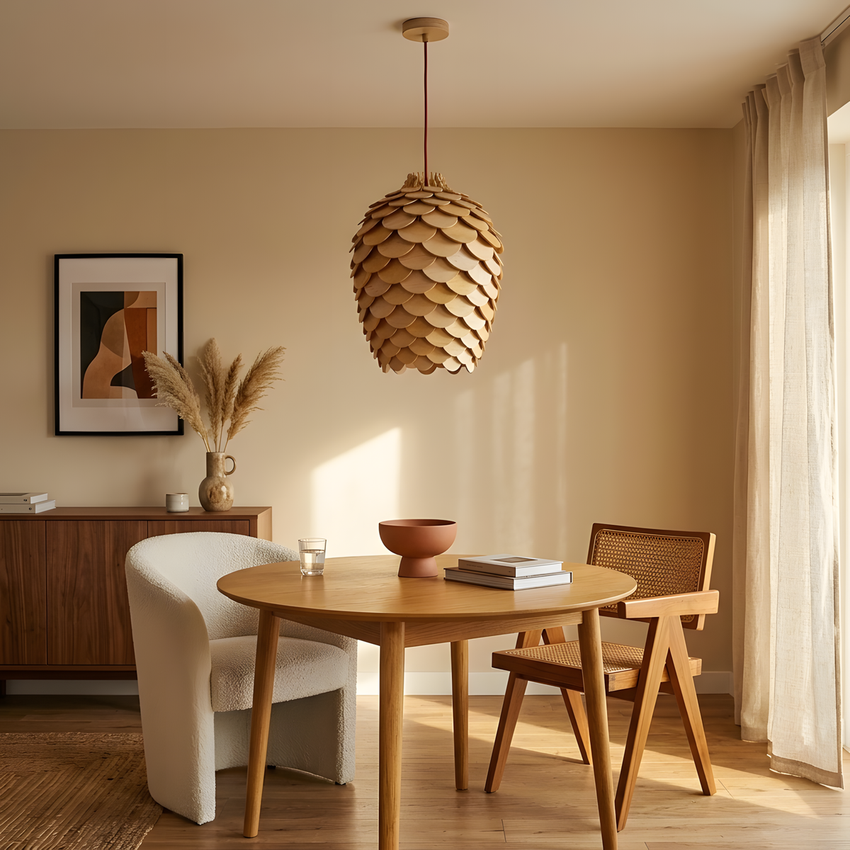 Nautea suspension globe en bois sculpté, salle à manger