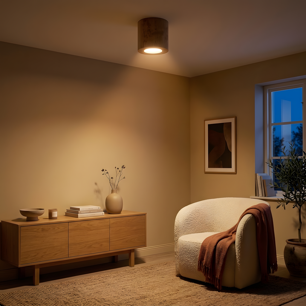 Neralo plafonnier bois, ambiance chambre