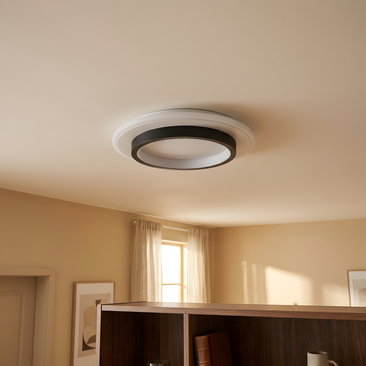 Nerio plafonnier noir, allumé