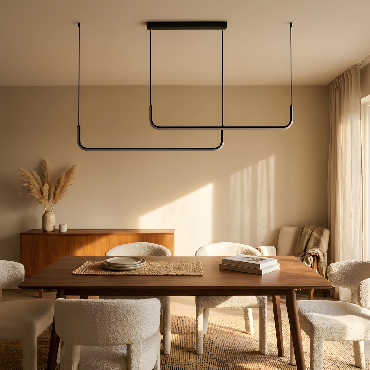 Nerola suspension linéaire noire et dorée, lumière du jour