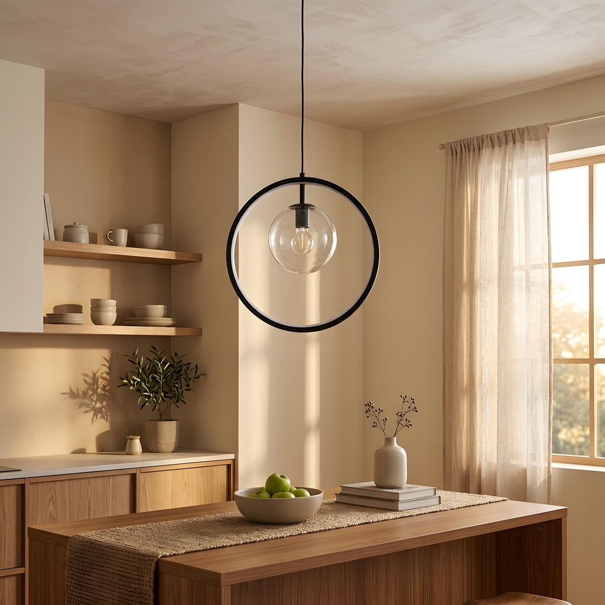 Nimberis suspension globes noirs, lumière du soir