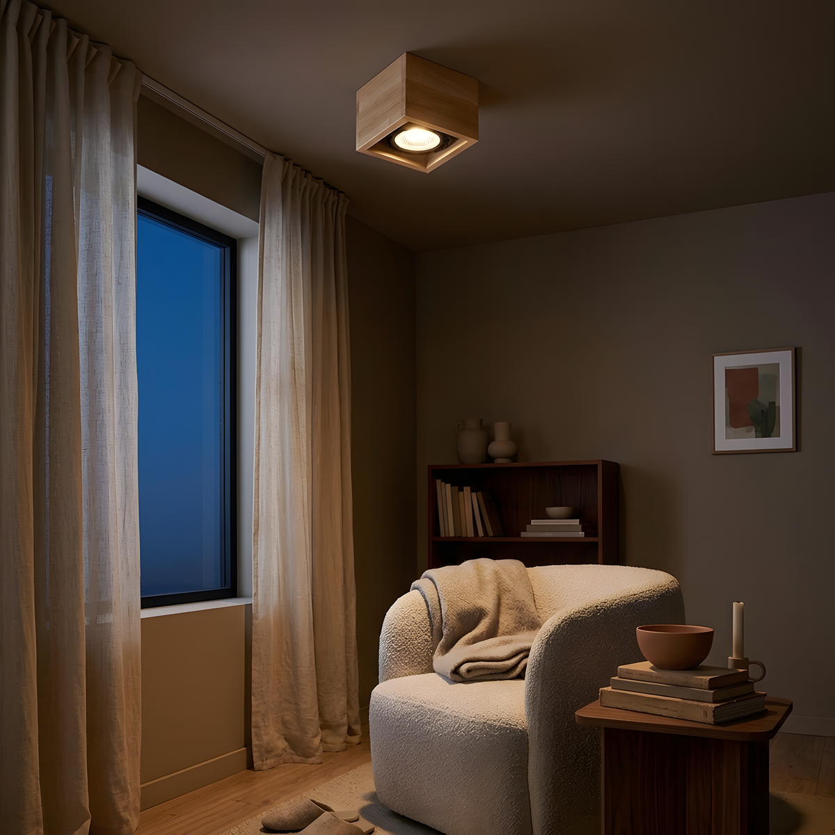 Nordey plafonnier bois, ambiance chambre