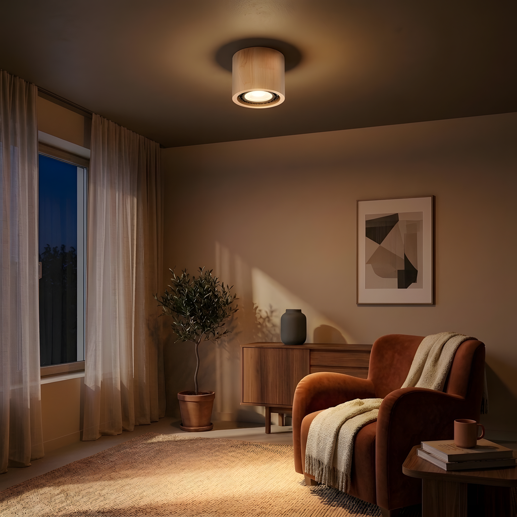 Norvia plafonnier bois, ambiance salon