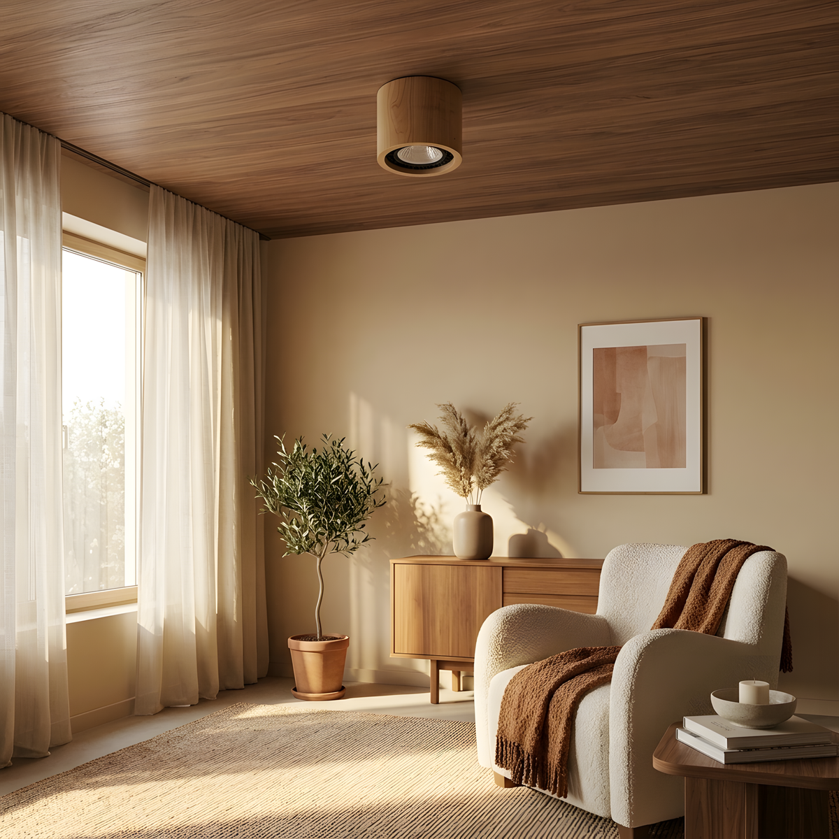 Norvia plafonnier bois minimaliste, lumière du jour