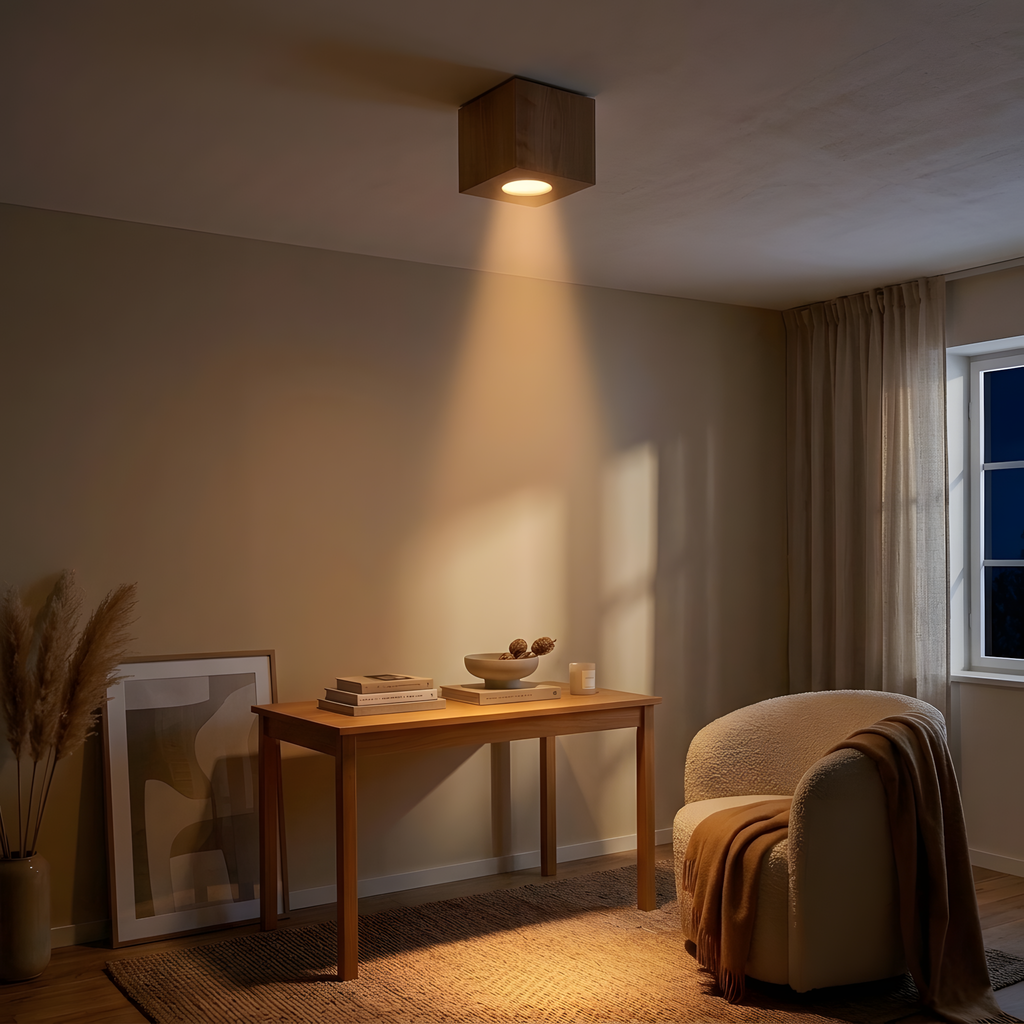 Norvo plafonnier bois, ambiance salon