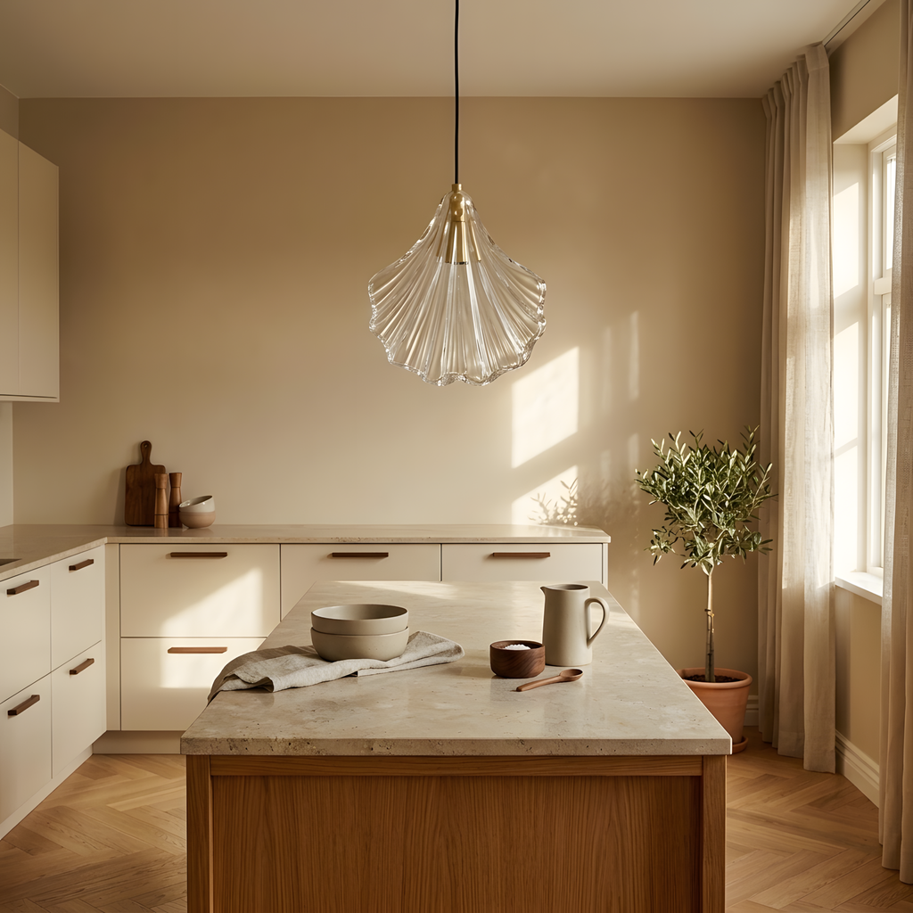 Ombella suspension verre, lumière du soir