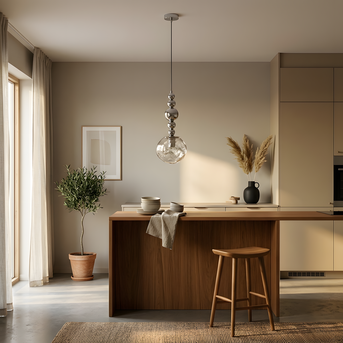Ombrilia suspension chromée Art déco, lumière du soir