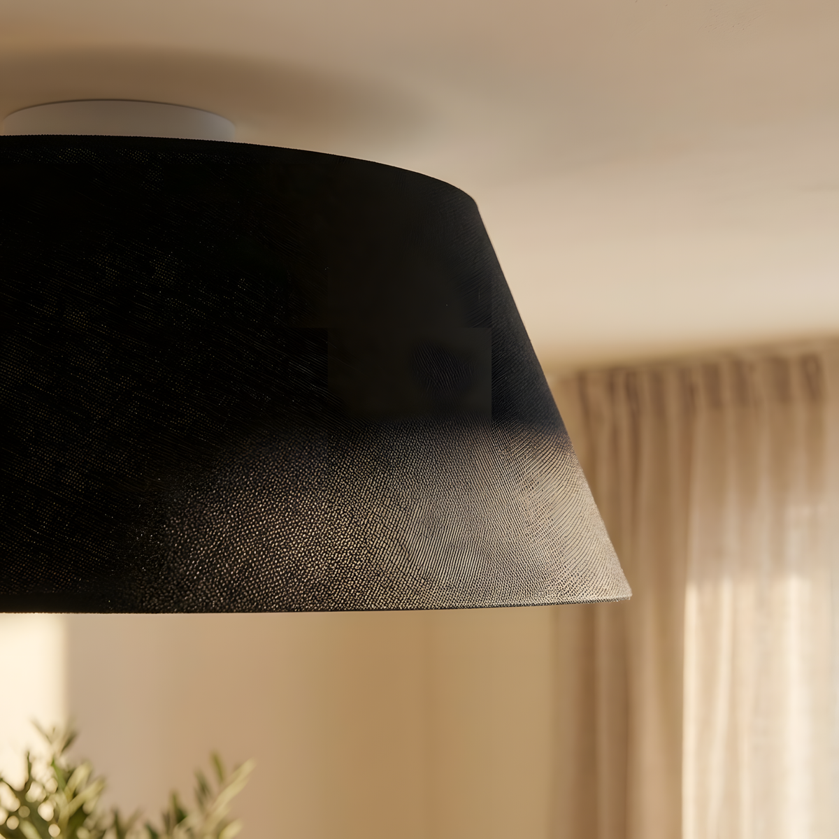 Orphio plafonnier tissu noir, ambiance entrée
