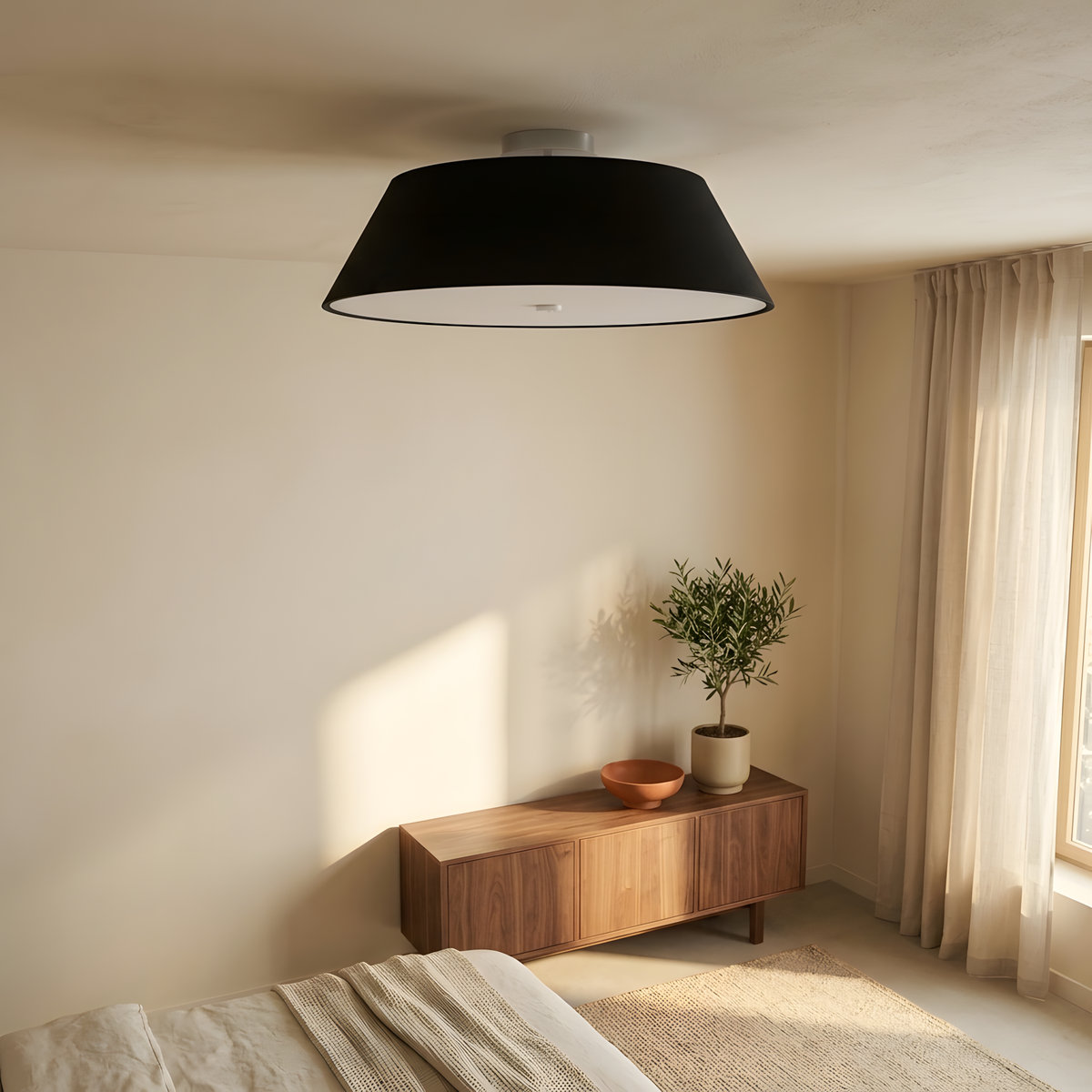 Orphio plafonnier tissu noir, allumé
