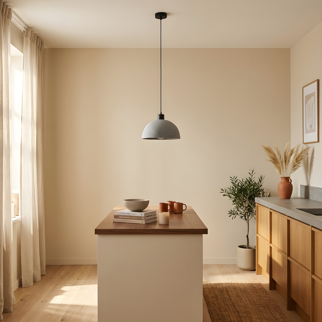 Orvella suspension béton gris, lumière du soir