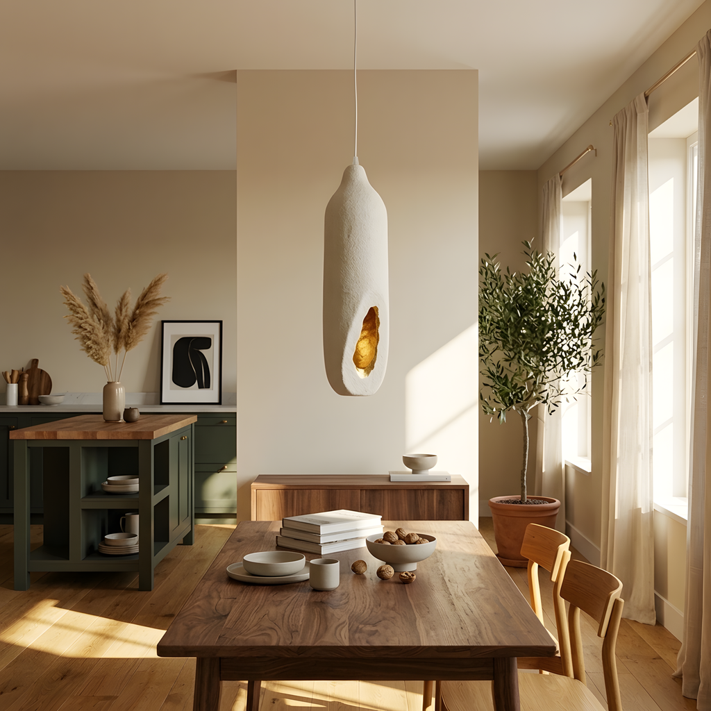 Quindra suspension beige, lumière du soir