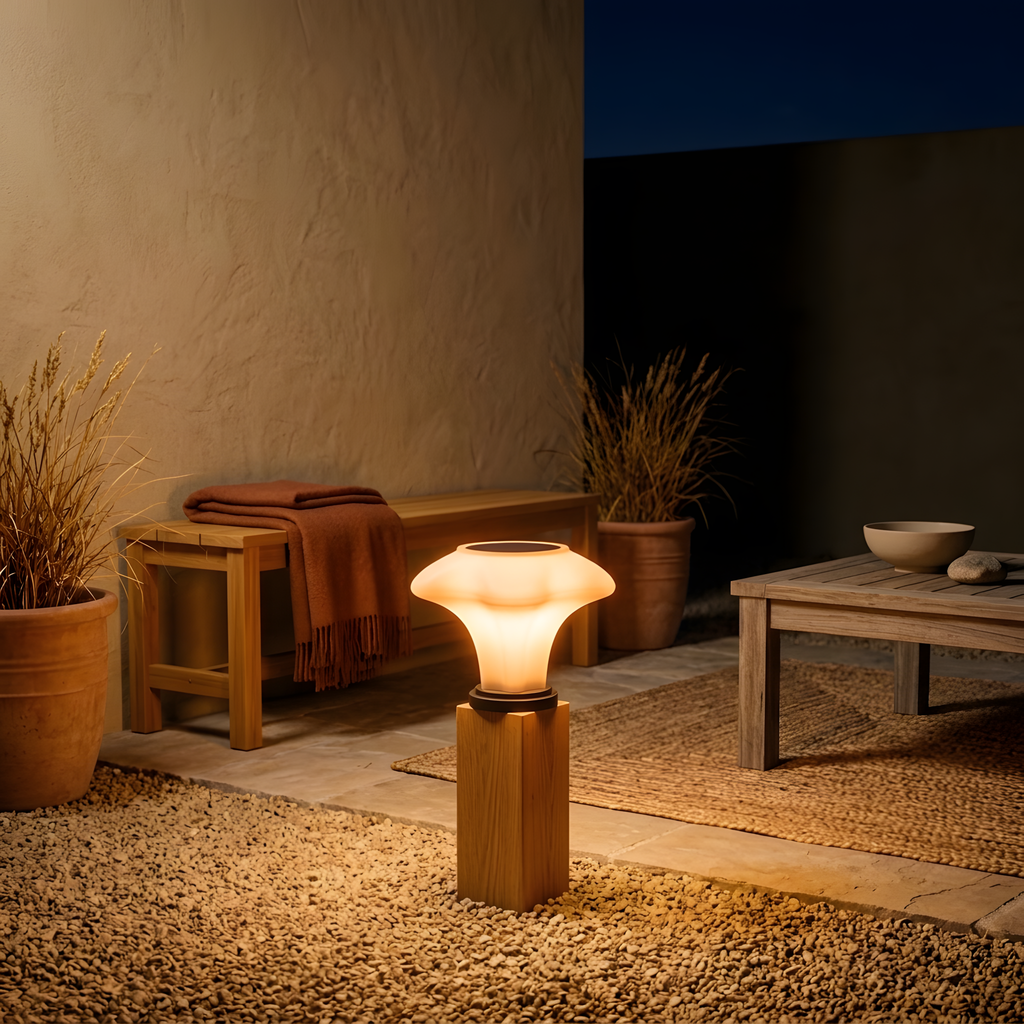Rilomio lampe à poser extérieure ambiance du soir