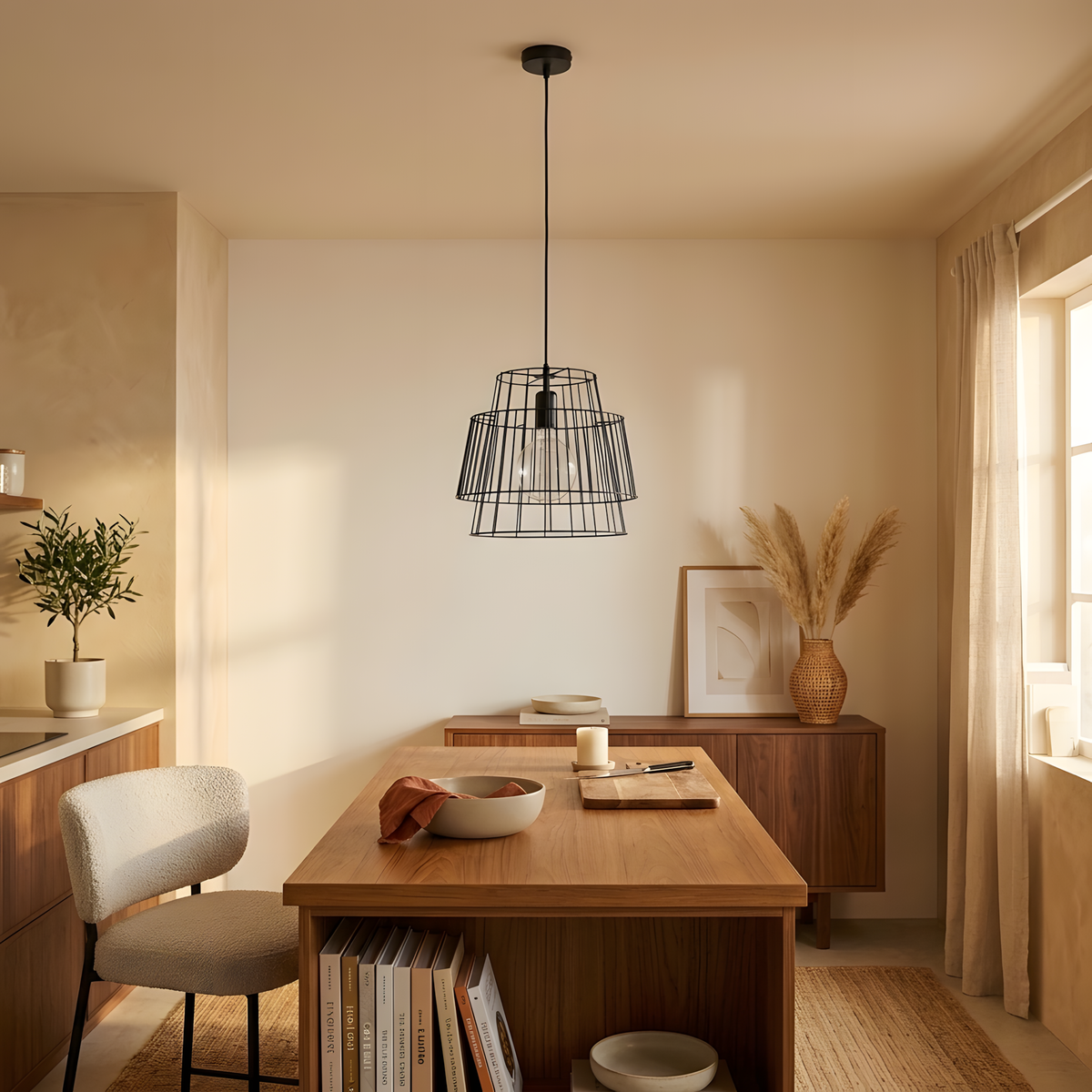 Rimava suspension acier noir, lumière du soir