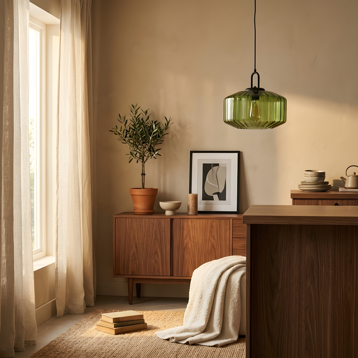 Saveria suspension verre texturé, lumière du soir